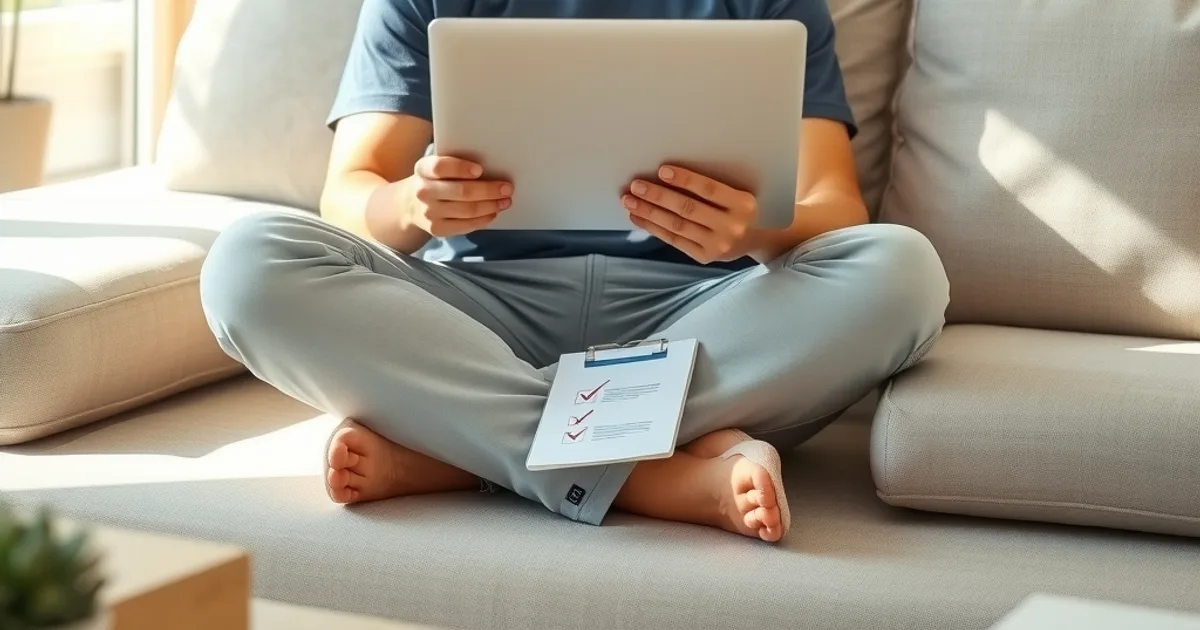 Eine Person sitzt im hellen, sonnendurchfluteten Wohnzimmer am Laptop und vergleicht aufmerksam zwei IPTV-Anbieter-Webseiten miteinander.